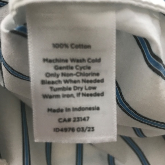 Talbots Boyfriend Striped 1X Long Sleeve Button-Up 100% Cotton Shirt White Blue - Picture 7 of 7